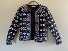 Glamorous Folk Embroidered Trophy Jacket Women Sz 6 Floral Black Colorful Quilt