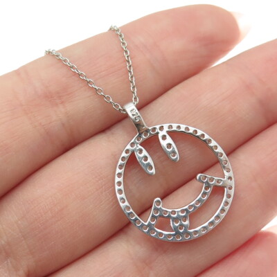 925 Sterling Silver Swarovski Crystal Smile Emoji Cable Chain
