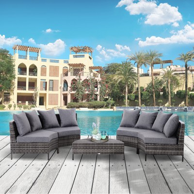 Garden Rattan Furniture 4 Seaters Half Round Patio Outdoor Sofa Table Grey Ebay
