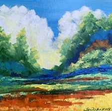 Oil Painting Sun Behind The Clouds V. Zadorozhnya Unframed Original Art nAAA3342