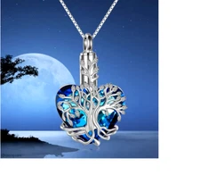 URN HEART TREE LIFE CREMATION ASHES Pendant On 22" 925 Sterling Silver Necklace