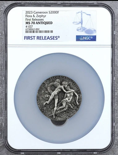 NGC MS70 FR 2023 Cameroon Flora & Zephyr Silver coin 2oz High relief