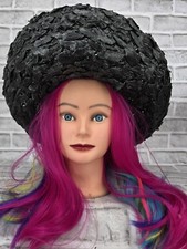 15" - Vintage Hat - Alma McGoldrick - Memphis Tennessee - Black Wired Straw -See