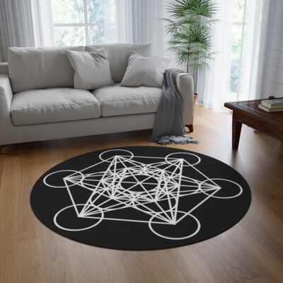Metatron Cube Rug Archangel Metatron Cube Grid Round Carpet Rug Sacred Geometry Magic ...