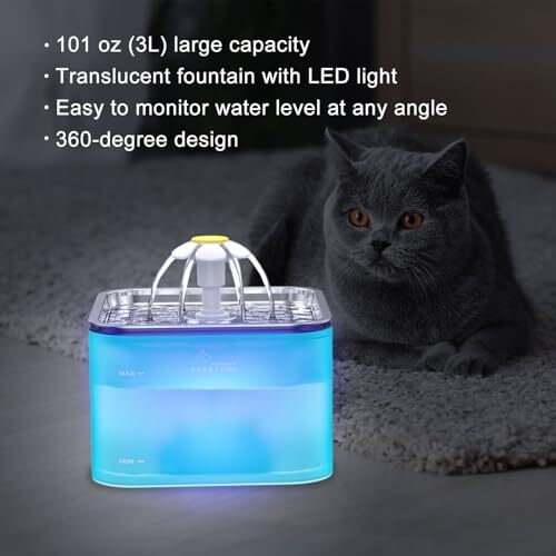 Crystal Cat Water Fountain Stainless Steel, 101oz/3L Pet Fountain with