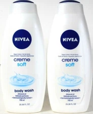 2 Nivea 25.36 Oz Creme Soft Almond Oil Delicate Perfume Moisturizing Body Wash