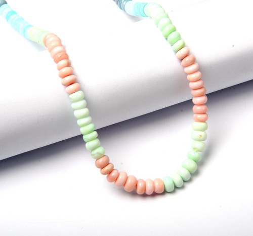 Multi Opal Necklace Adjustable 925Silver Lock 16 Inch Length 7-8 MM Smooth Beads - Picture 3 of 4