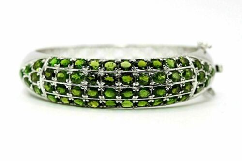 Silver Bangle Chrome Diopside Genuine Natural Gems Solid Sterling 6 1/2 Inch - Picture 19 of 24