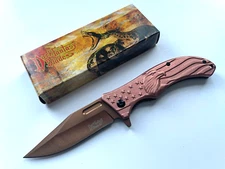 DF-159RGL 7.75" DARK Fantasy BLADES SPRING ASSISTED KNIFE POCKET CLIP Gold Eagle