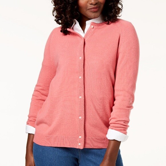 Karen Scott Women Size XSmall Sweater Pink Crew Bead Button Long