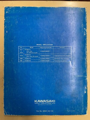 Genuine Kawasaki KZ200 Service Manual '77-'81 KZ200-A1, A2, A3, A4