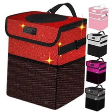Car Trash Can, Cute Mini Trash Bag With Lid, Glitter Garbage Red Bling Sparkly