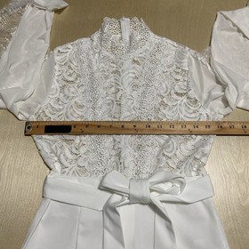 MKQW Women&rsquo;s Size Small Lace Ruffled Long Sleeve Mesh Clubwear Romper in White