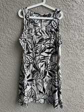 Tahari Women’s Linen White Black Floral Natura Sleeveless A-line Dress 1X -NWT