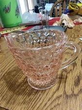 1930s Jeanette Pink Depression Glass Holiday Buttons & Bows Creamer Pitcher VTG