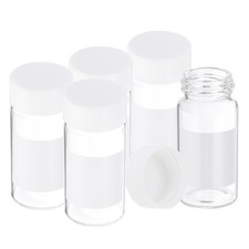 5 Pcs 20ml Clear Glass Vials, Bottles with White Screw Caps with Writing Label