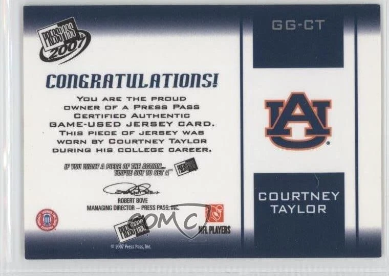 2007 Press Pass Gridiron Gamers Blue /150 Courtney Taylor #GG-CT Rookie RC - Image 2 of 2