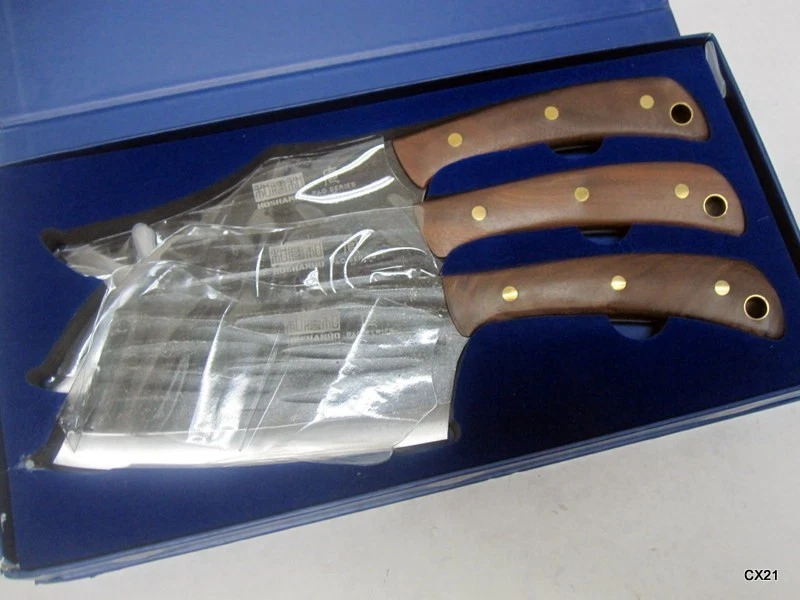 3-Piece Stainless Steel Knife Set with Wooden Handles, Cleaver, Chef, Butcher