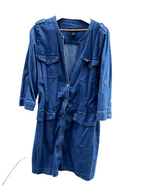 Calvin Klein Blue Denim Jeans Dress Several Pockets Size XL, Missing Belt