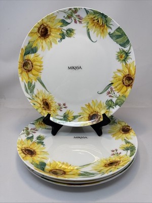 Mikasa Sunflower Bone China 11'' Dinner Plates - Set of 4 - New
