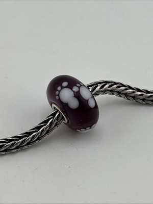 Trollbeads White Footprint On Purple Base Unique Ooak Bead #1