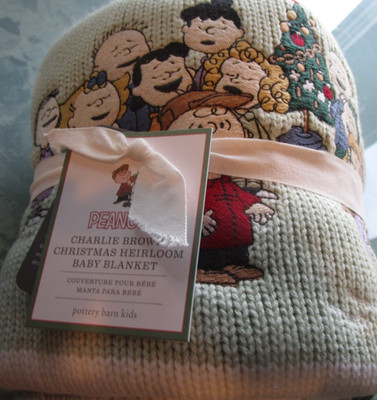 Pottery Barn Kids Peanuts Charlie Brown Christmas Heirloom Baby Blanket New w ta