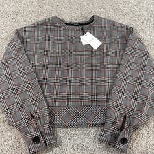 Stradivarius Womens Large Plaid Cropped Blous...