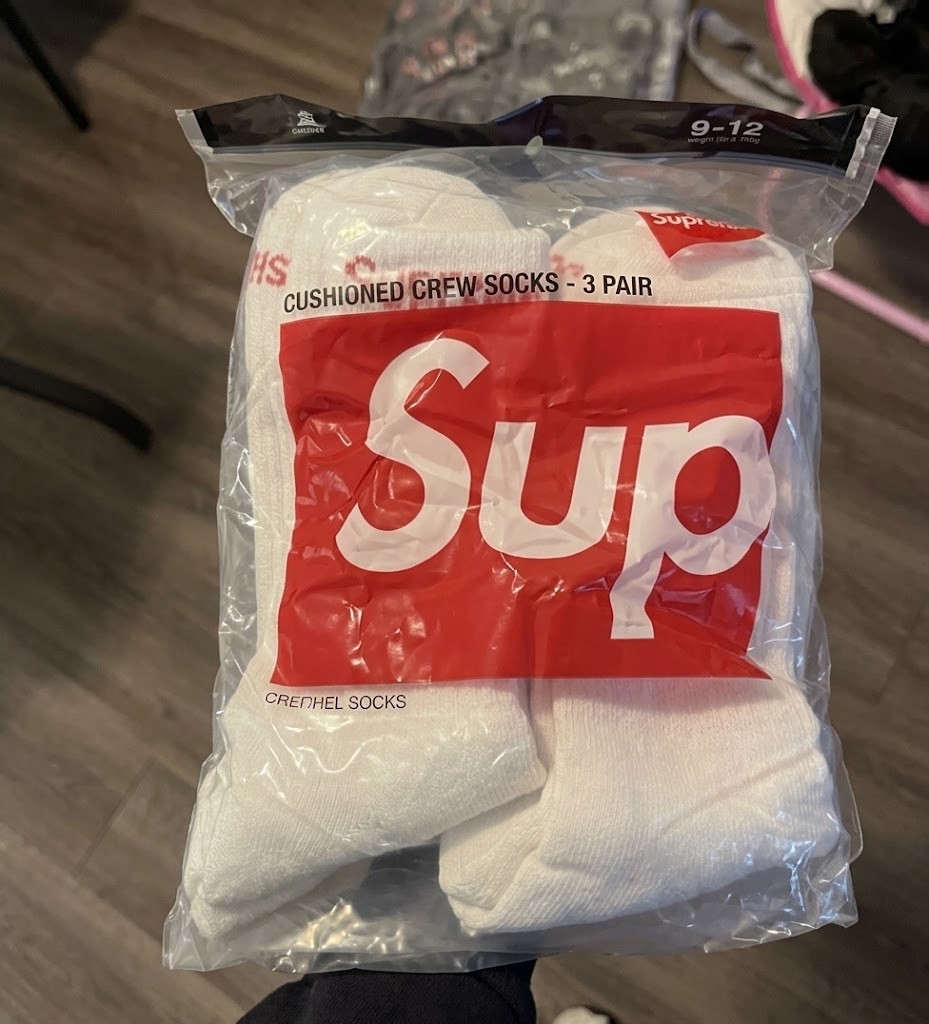 Supreme x Hanes Cushioned Crew Socks Logo White/Red Size M 4 Pairs