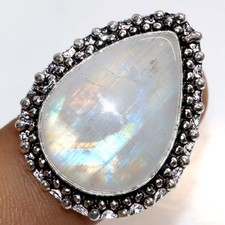 925 Silver Plated Rainbow Moonstone Ring US 7 Perfect For Gifting Trendy GW