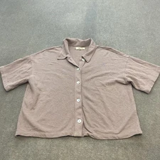 Madewell Shirt Womens Small Mauve Brown Button Front Collared Boxy Cropped Knit