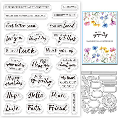 Sentiments Clear Stamps and Metal Cutting Dies for Card Making Greeting Words Si