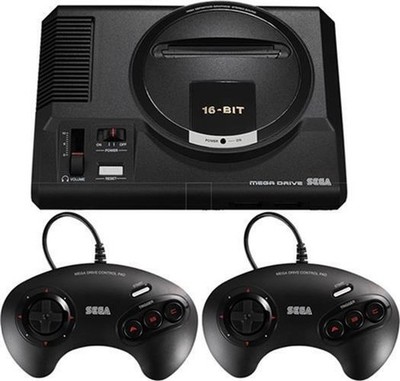 Sega Mega Drive Mini Videospielkonsole & 2 Controller Schwarz + Spiele Bundle