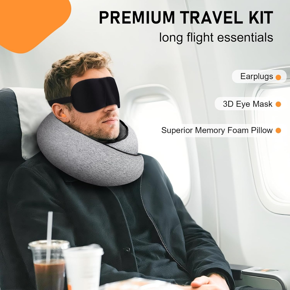 Memory Foam Neck Travel Pillow for Airplane Comfort - Compact & Ergonomic Design