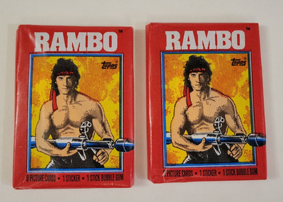 1985 RAMBO First Blood II NICE UNOPENED SEALED WAX CARD PACKS Sylvester Stallone