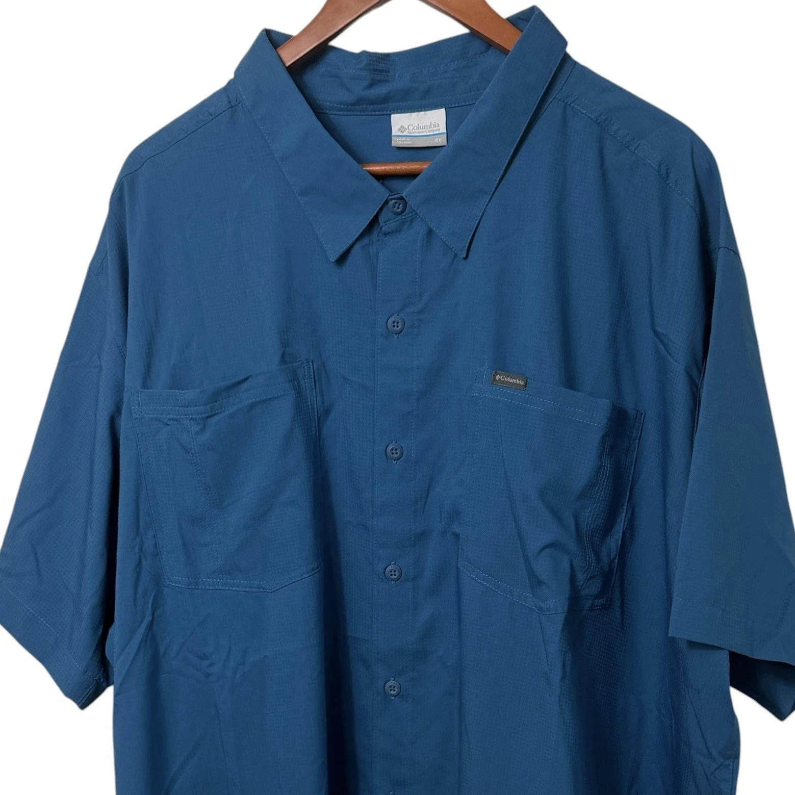 Columbia PFG Shirt Mens 4X Blue Fishing Short Sleeve Button Up Lightweight