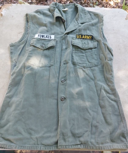 VTG 1969 US Military Mens Large OG-107 Cut Off Cotton Sateen Vietnam Era