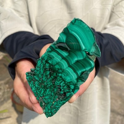 409G Natural Green Malachite Slab Quartz Crystal Slice Ore Specimen Healing