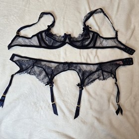 Agent Provocateur Willa Blue Bra &  Garter Lingerie Set (NO THONG!) NWOT 2 piece