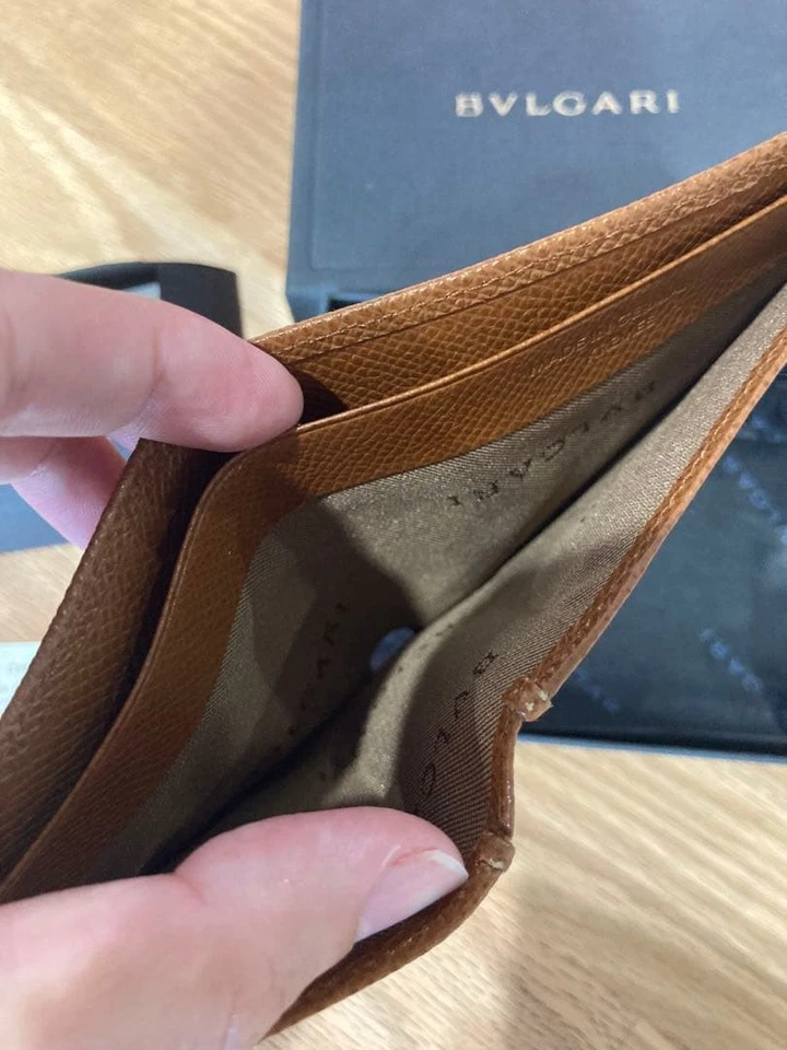 Cartera plegable BVLGARI para cuero Bill Grain en camel unisex nueva sin etiquetas Foto 4 de 4