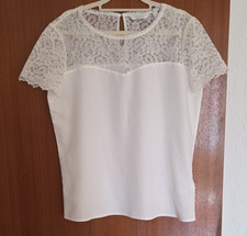TOM TAILOR Damen Bluse Weiß Spitze Rundaussc...