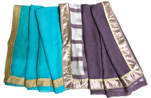 Indian Lot Sarees Women Wrap Dress Used Craft Fabric Sewing Sari 2 Pcs Fabrics