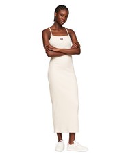 Tommy Jeans Badge Ribbed Tank Dress Women's S Newsprint Square Neck Pullover