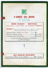 L Oree Du Bois Menu Paris France 1950s Bois de Boulogne