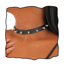 Cool Punk Choker Metal Spike Studded Leather Collar Necklace Black Leather Neckl