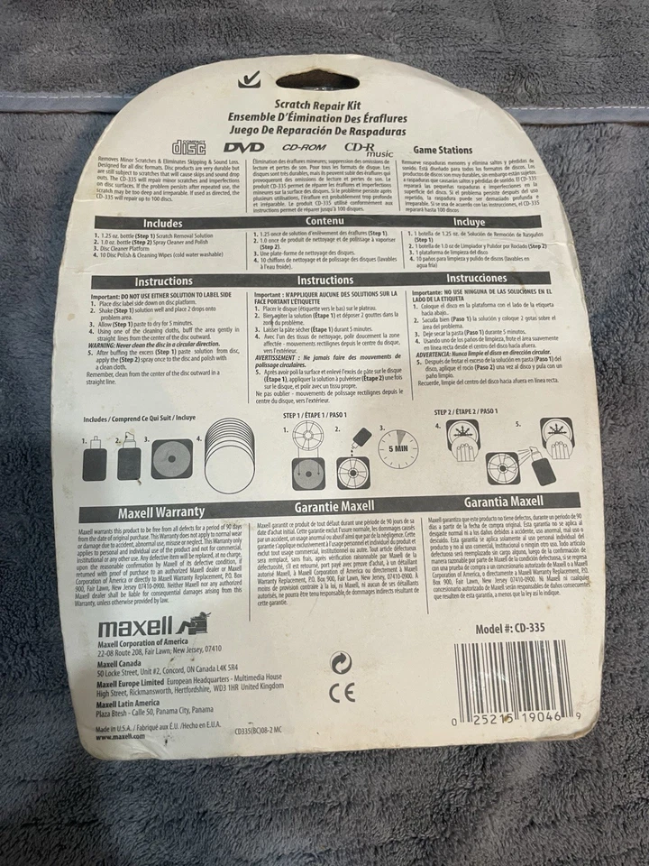Maxell / Kit de reparación de arañazos de disco / CD-335 / Fijador de disco / CD DVD Videojuegos Foto 3 de 3