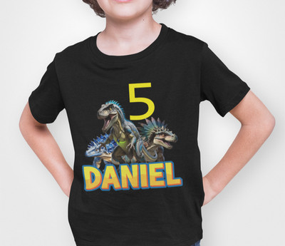 Personalisiertes Dinosaurier Dino T-Rex Feier Name Alter Geburtstag Kinder Shirt