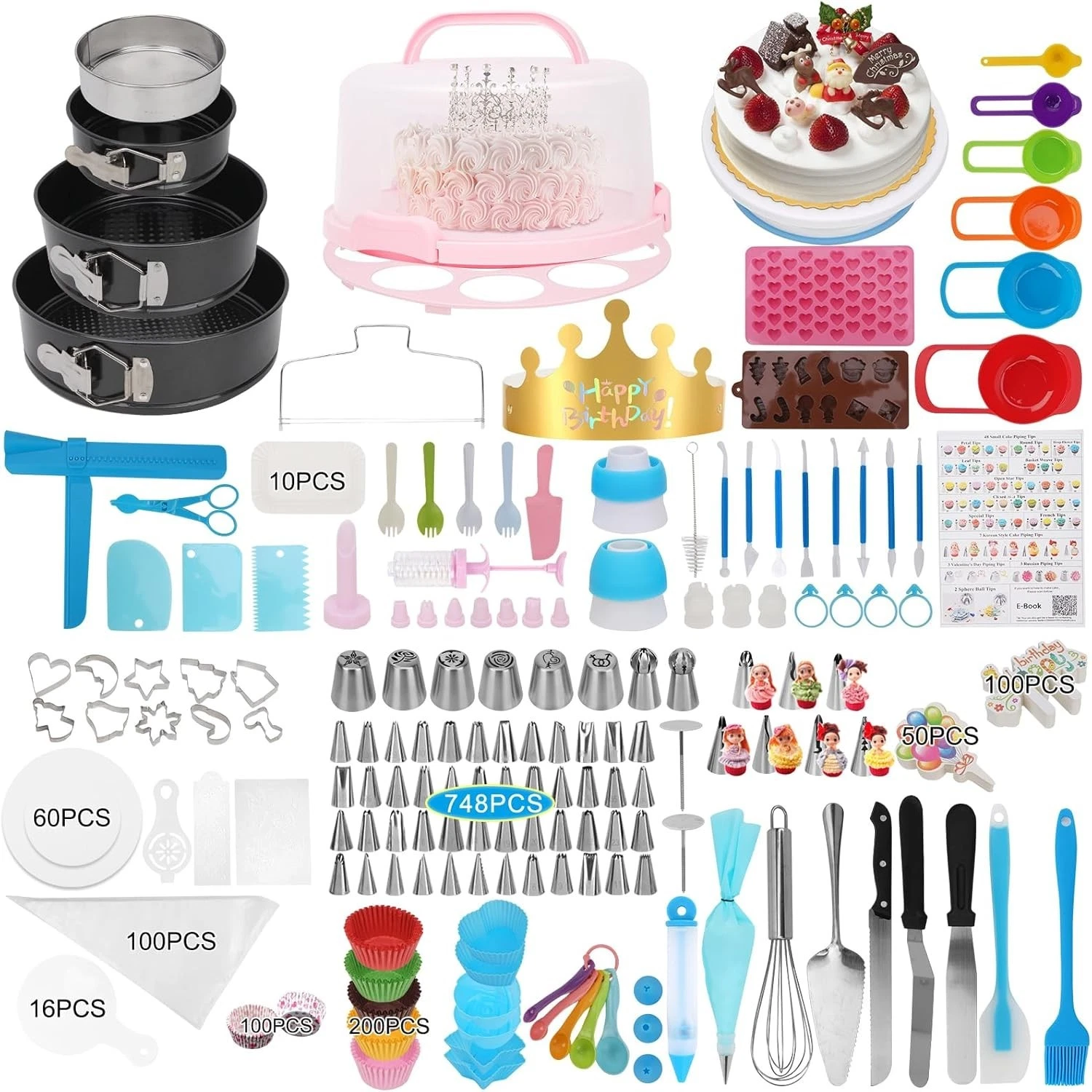 Cake Decorating Kit 748 Pcs with Springform Pans Turntable Piping Tips Baking
Opens in a new window 