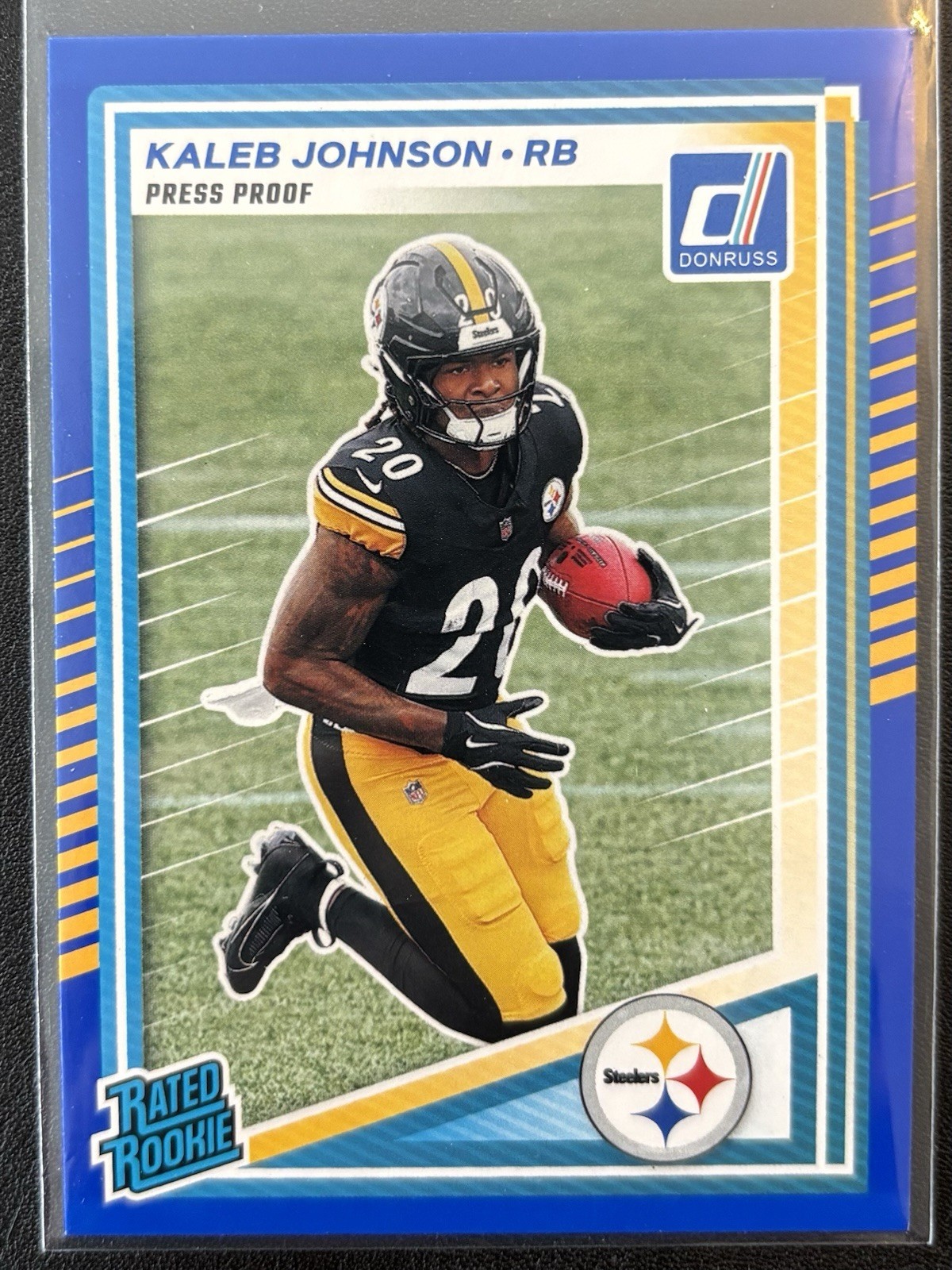 2025 Panini Donruss Rated Rookie Kaleb Johnson #322 Press Proof Blue (RC)