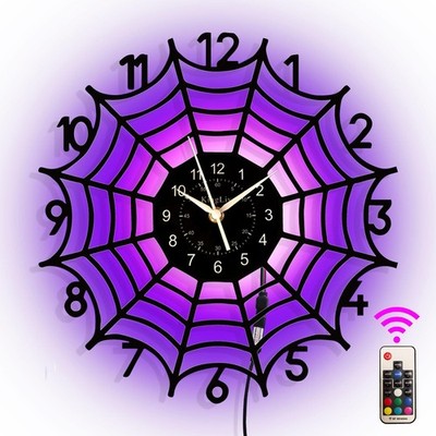 Spider Web LED Vinyl Record Wall Clock 12 Inch 7-Color Night Lamp Black