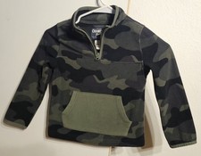 OshKosh B'gosh Boys Camo Fleece Quarter Zip Pullover Jacket Size 4/4A Green